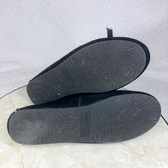 Sperry Top Sider Fur Lined Loafer 8 Black Leather Cozy Lounge Lagenlook Moccasin - Picture 11 of 12